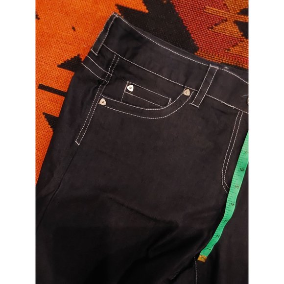 LARRY LEVINE Women's Wide Leg Cropped Stretch Black Jeans Contrast Stitch. Sz 10 - Picture 8 of 8